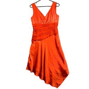 Donna Ricco Women's 100% Silk Orange Asymmetrical Hem Cocktail Party Dress Sz 4